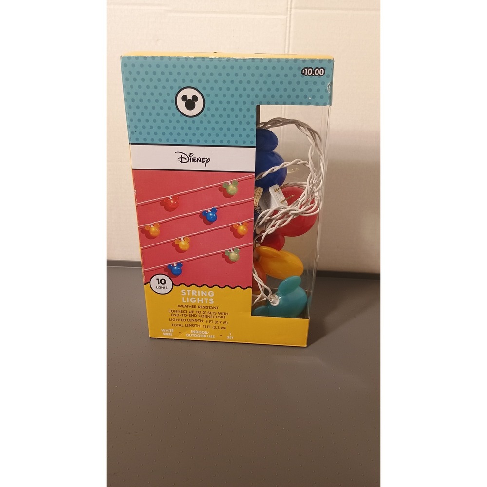Disney String Lights Unisex OS Multicolor New Mickey Mouse Icon 10 Count Indoor